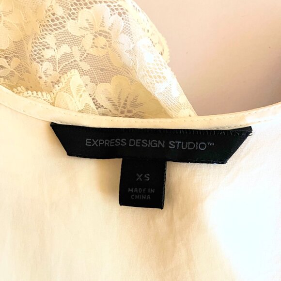 Vintage Express XS Open-Front Silk Jacket Lace Trim Elbow Sleeves White - Picture 2 of 12